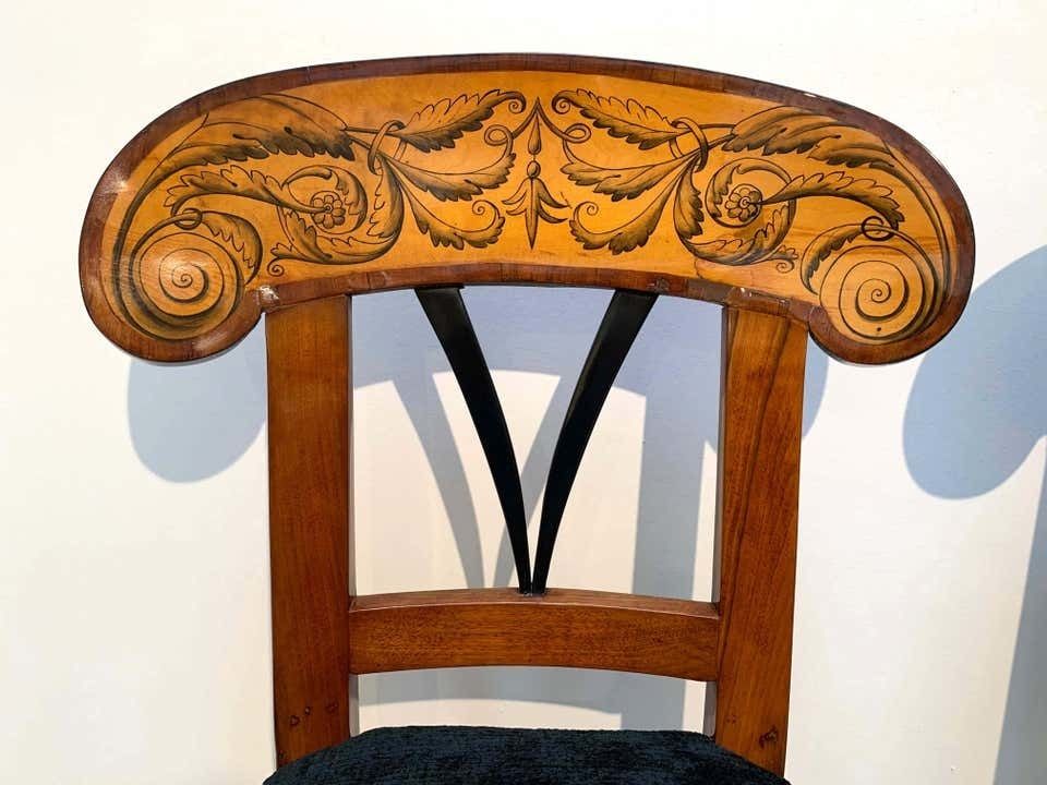 photo for sale Pair Of Biedermeier Shovel Chairs Walnut, Ink Painting South Germany Ca. 1830