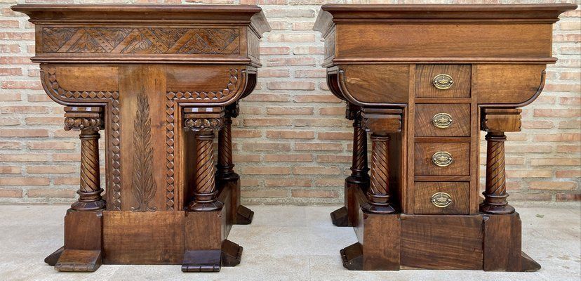 Antique French Carved Bedside Tables, 1900, Set Of 2 photo vintage