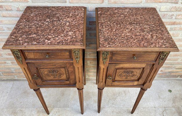 French Louis XVI Style Bedside Tables In Walnut, 1920, Set Of 2 photo buy