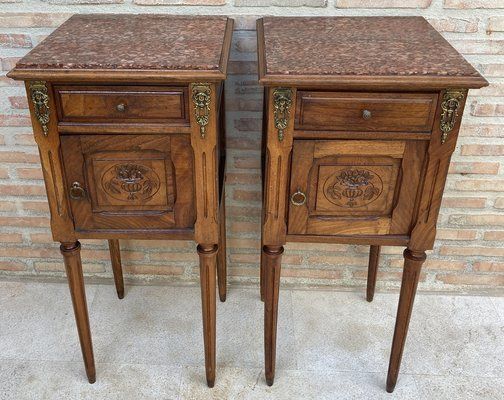 photo for sale French Louis XVI Style Bedside Tables In Walnut, 1920, Set Of 2