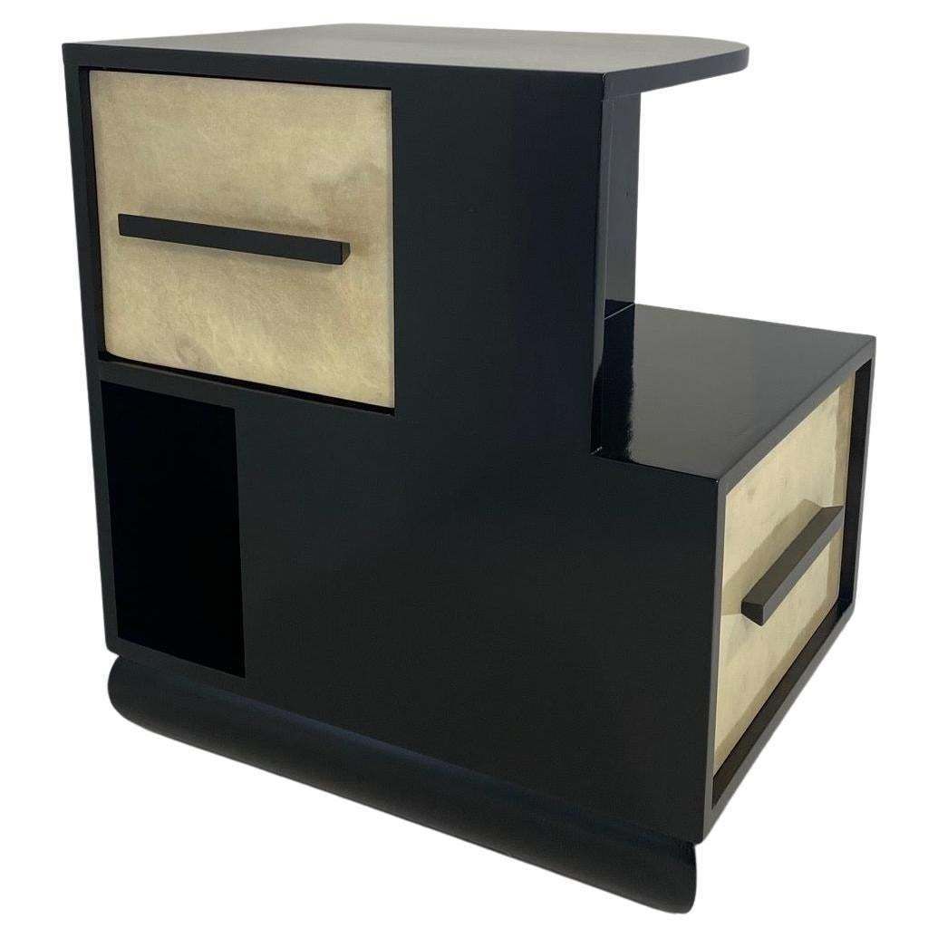 Italian Art Deco Parchment And Black Lacquer Cabinet, 1940s
