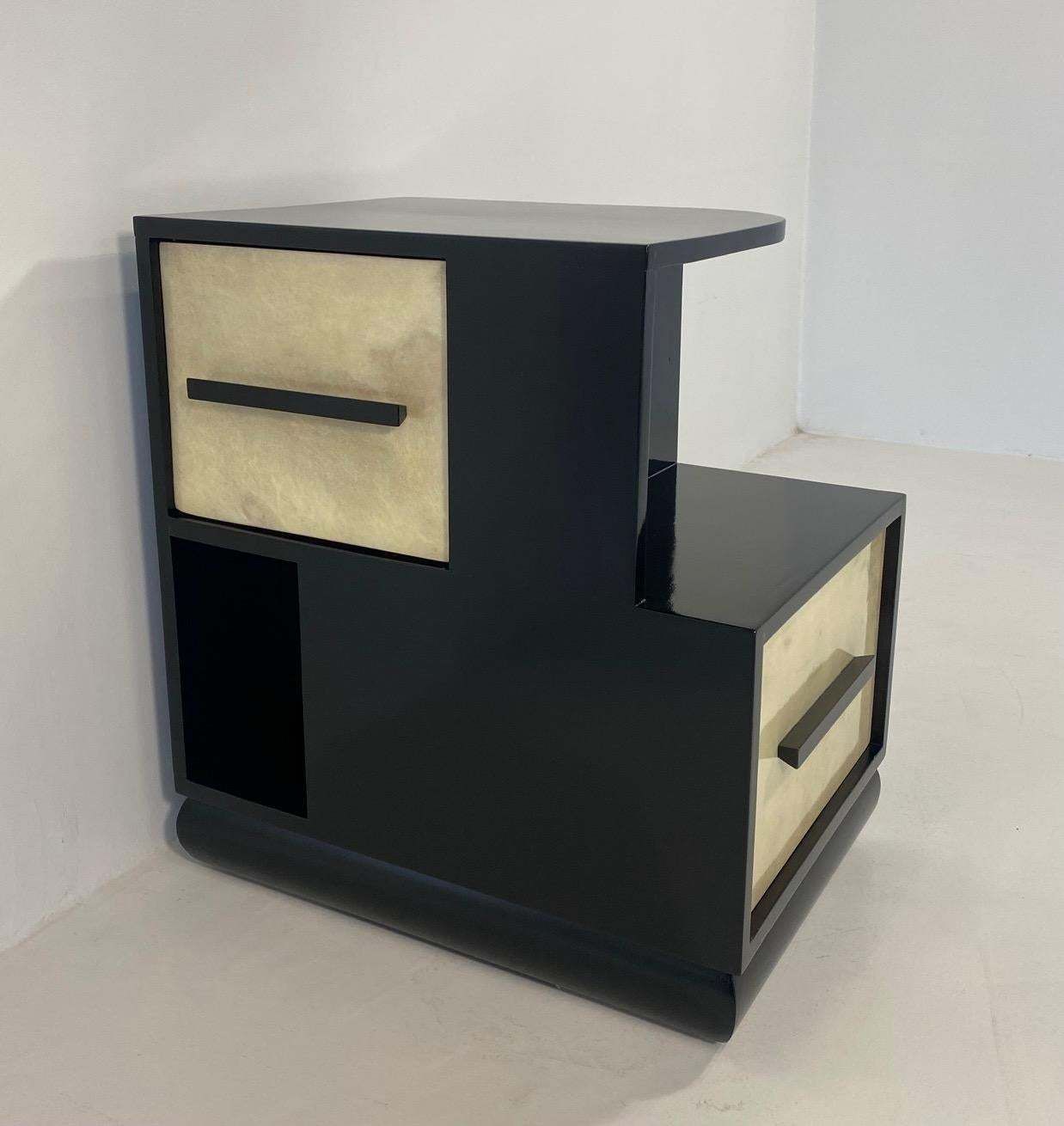 Italian Art Deco Parchment And Black Lacquer Cabinet, 1940s photo Furniture