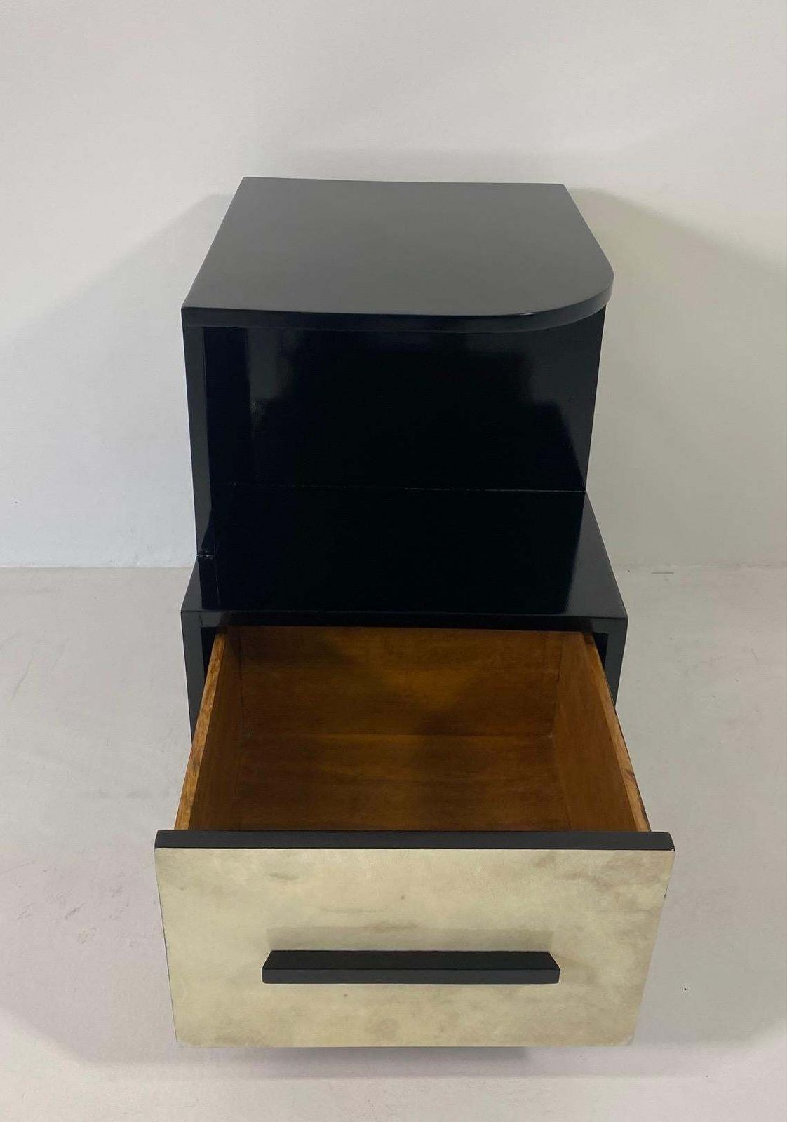 Italian Art Deco Parchment And Black Lacquer Cabinet, 1940s photo vinterior