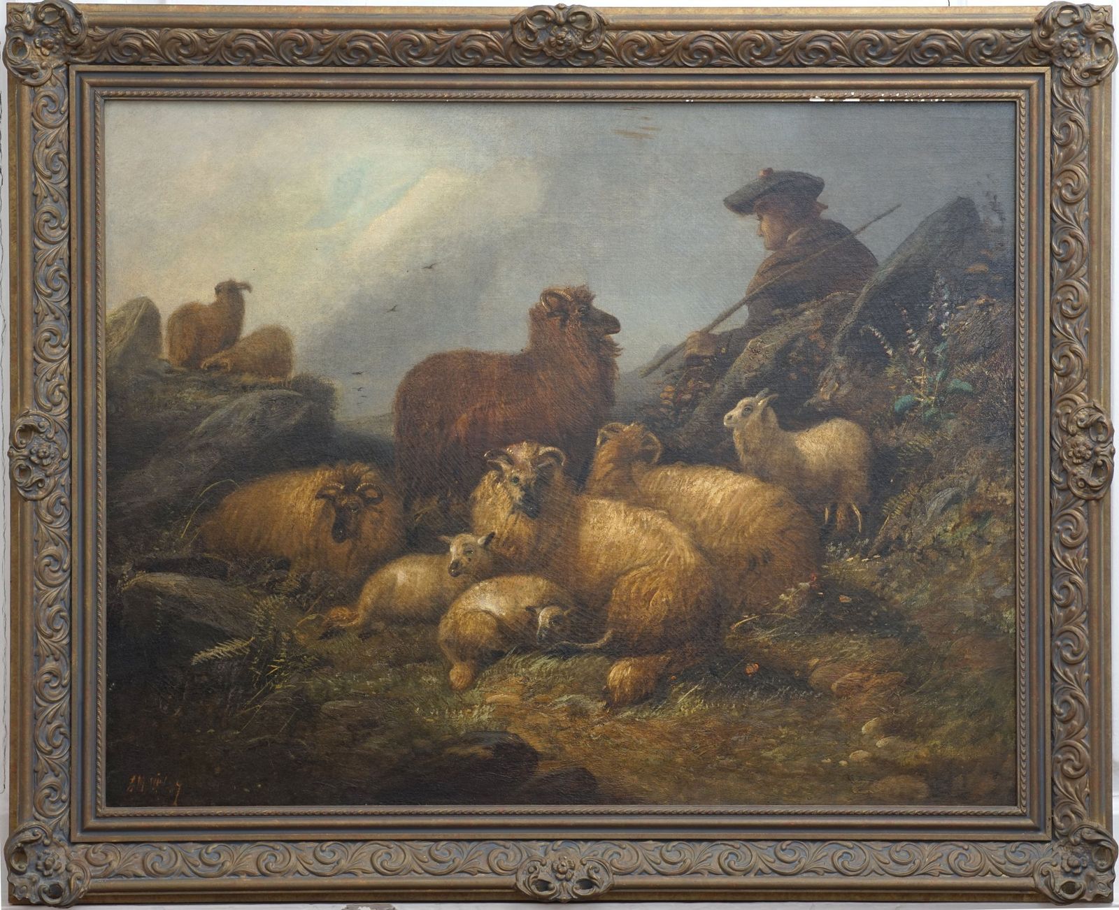 Highland Shepherd And Flock, Oil On Canvas By Alfred Morris, 1889
