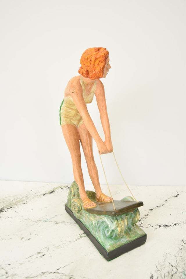Art Deco Chalkware / Plaster Of Paris Figure Of A Water Skiing Woman / Girl photo buy