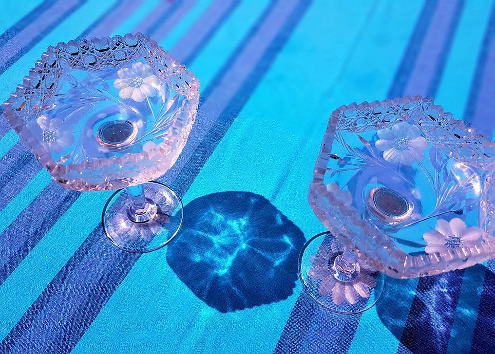 Pair Of Ornate 1950's Hexagonal Bon Bon Dishes In Heavy Vintage Crystal photo 120.0