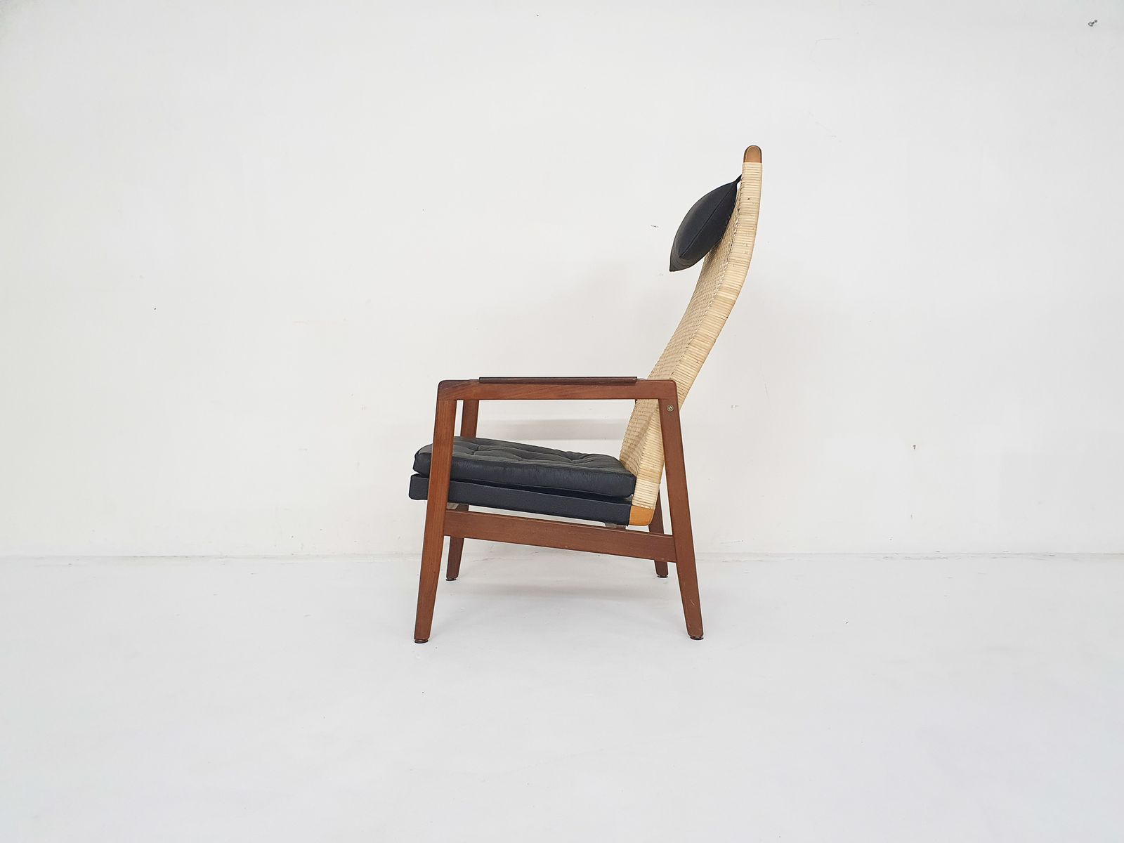 Rattan And Leather High Back Lounge Chair By P.J. Muntendam For Gebr. Jonkers, The Netherlands 1950's photo furniture