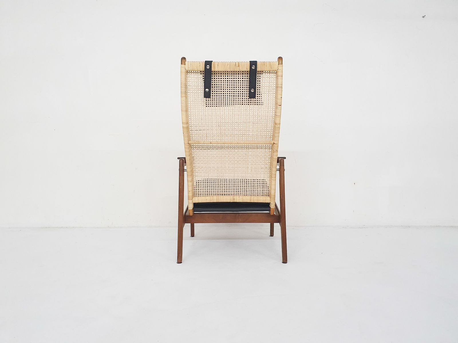 Rattan And Leather High Back Lounge Chair By P.J. Muntendam For Gebr. Jonkers, The Netherlands 1950's photo for sale