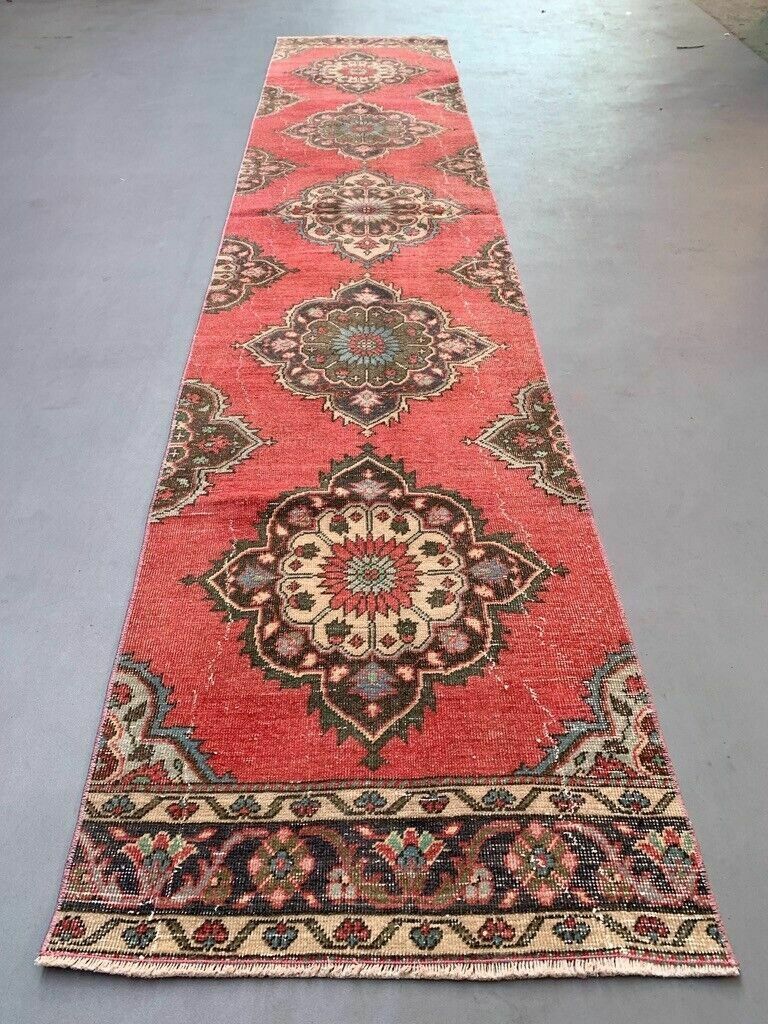 Distressed Turkish Runner 400x81 Cm Wool Vintage Tribal Rug