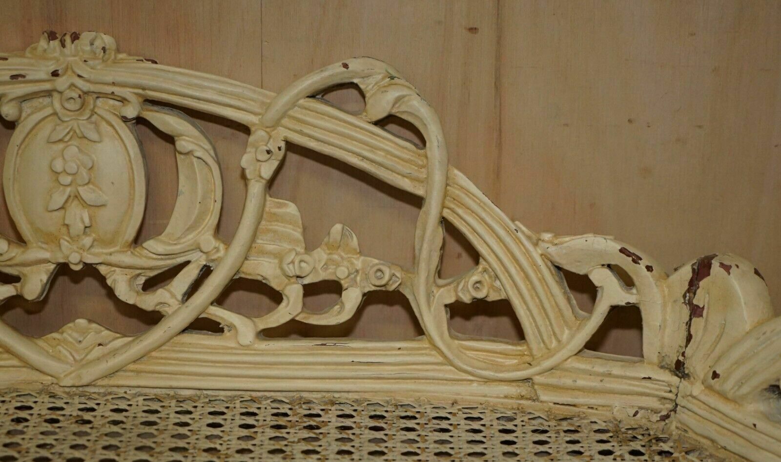 photo buy Antique French Shabby Chic Bergere Window Seat Bench Original Paint Finish