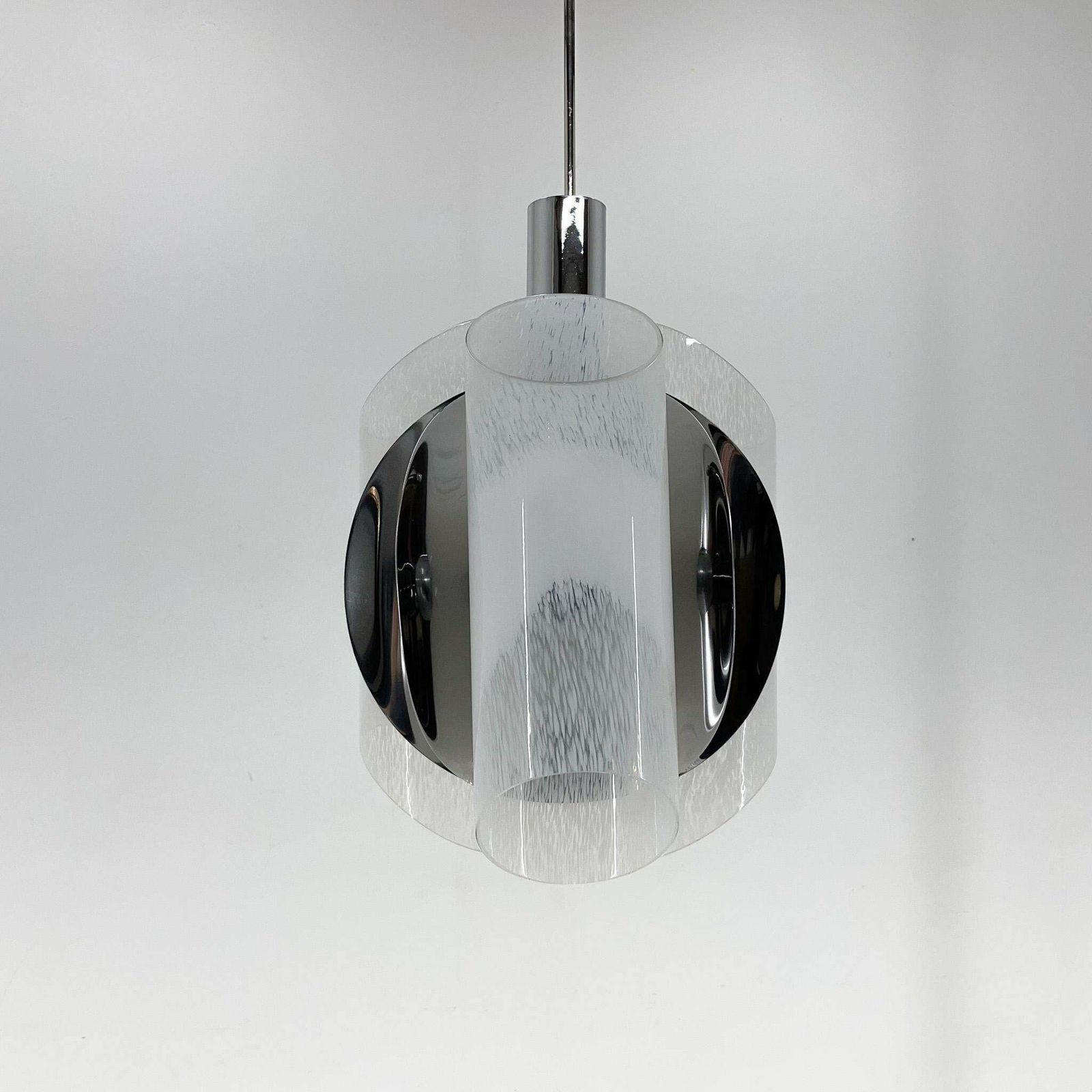 Mid Century Chrome & Murano Glass Chandelier, Italy photo furniture