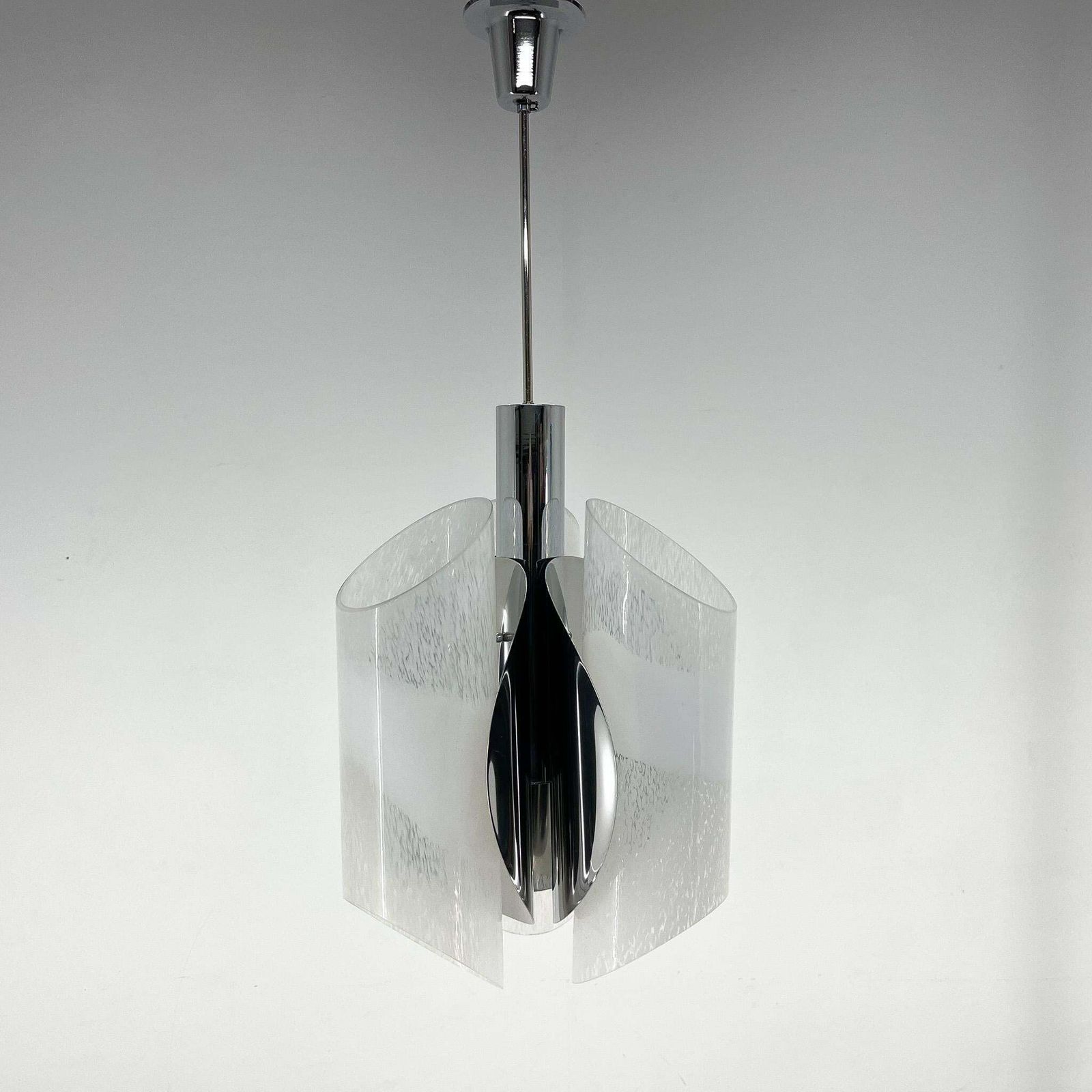 Mid Century Chrome & Murano Glass Chandelier, Italy photo for sale