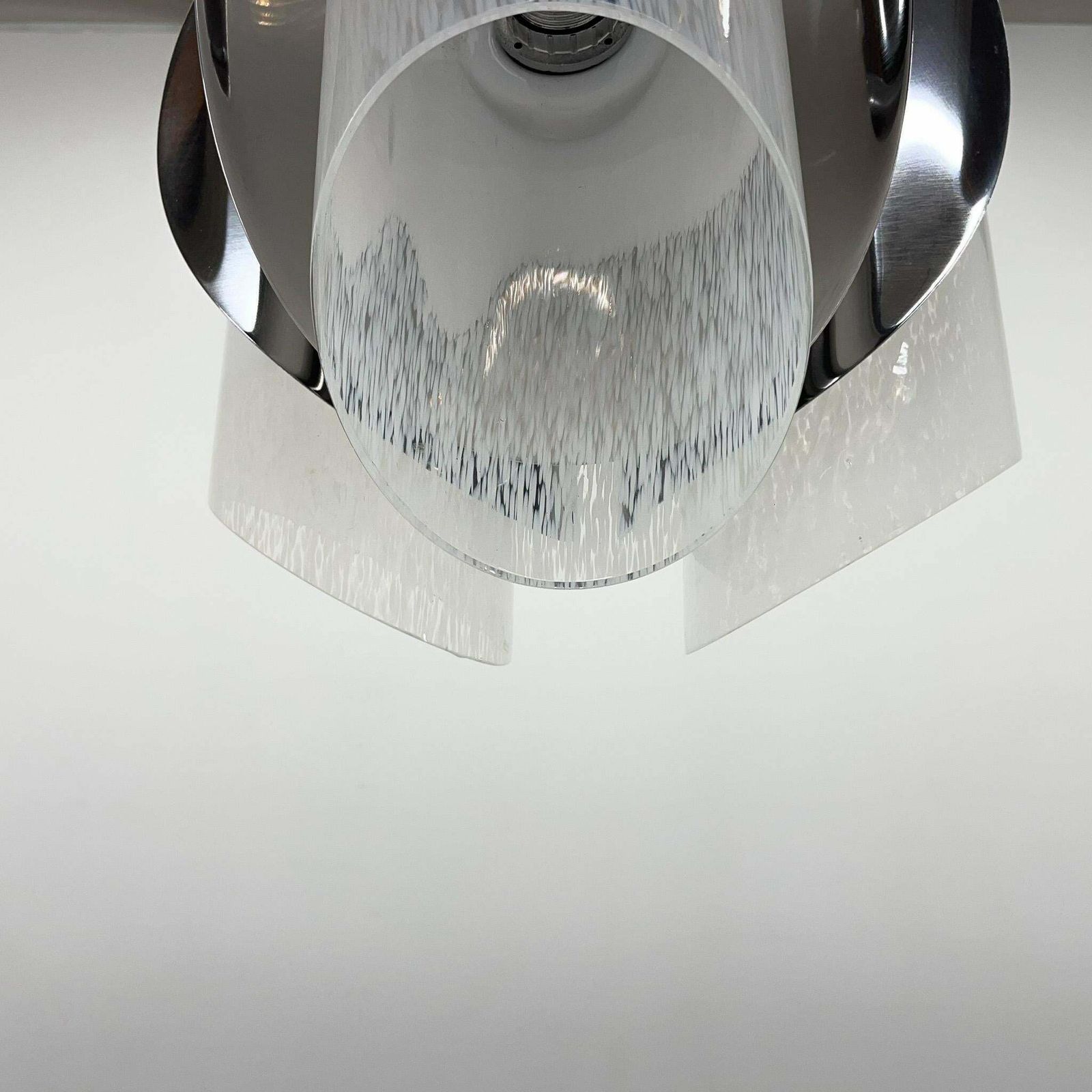 Mid Century Chrome & Murano Glass Chandelier, Italy photo vinterior