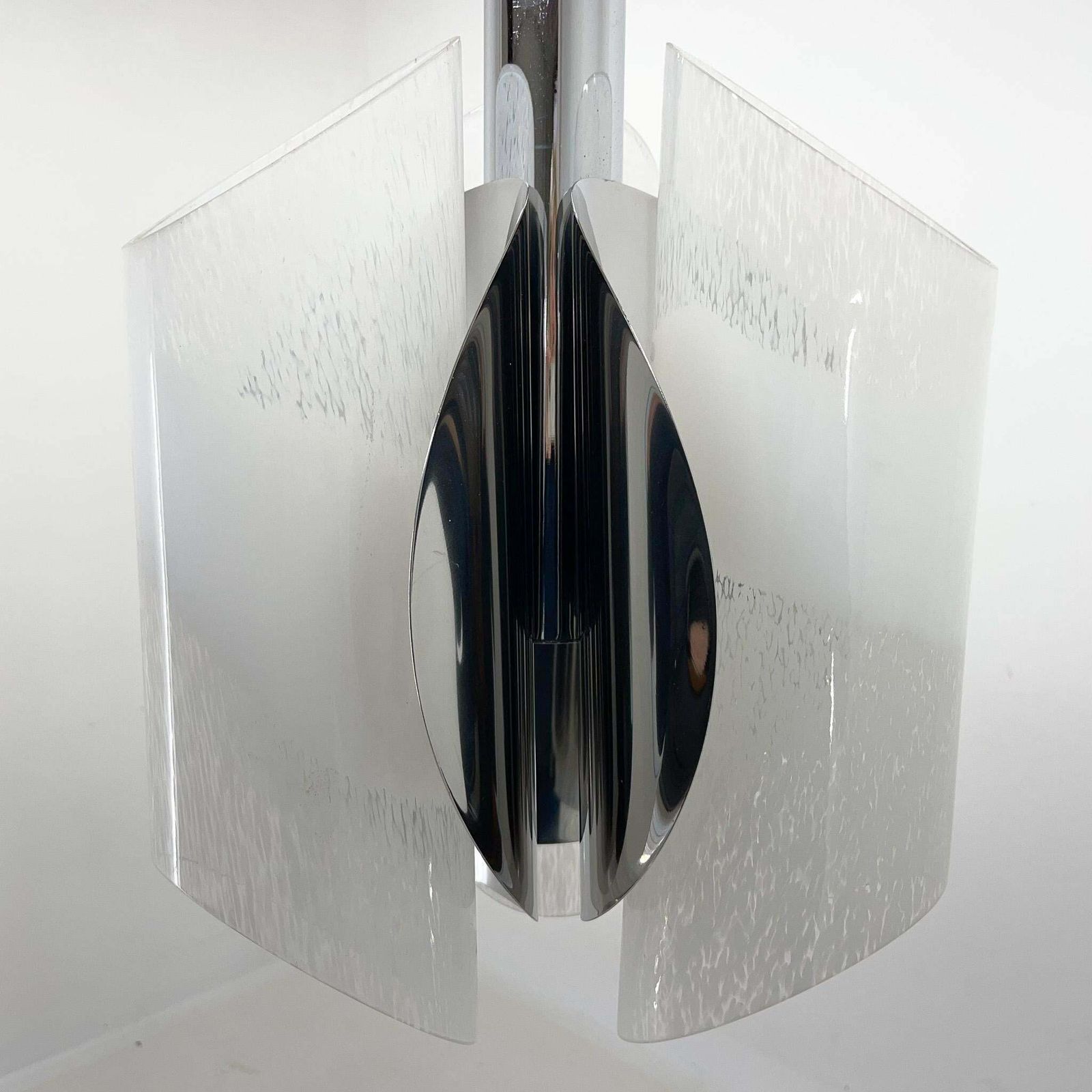 photo for sale Mid Century Chrome & Murano Glass Chandelier, Italy