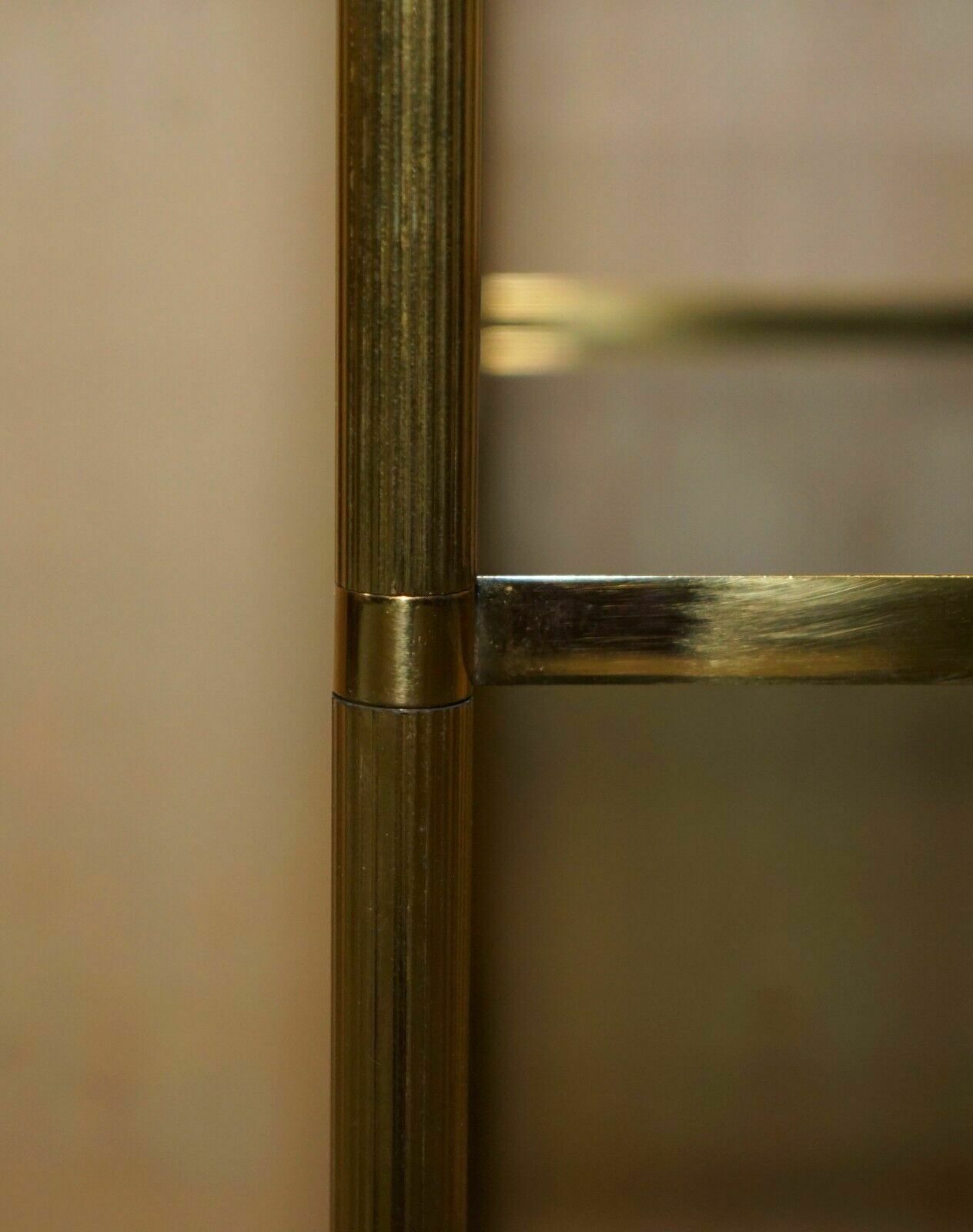 Fine Pair Of Mid Century Modern Brass And Smoked Glass Three Tier Etagere Tables photo buy