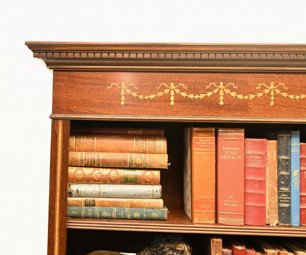 Mahogany Bookcase   Double English Sheraton Inlay Open Fron photo vinterior