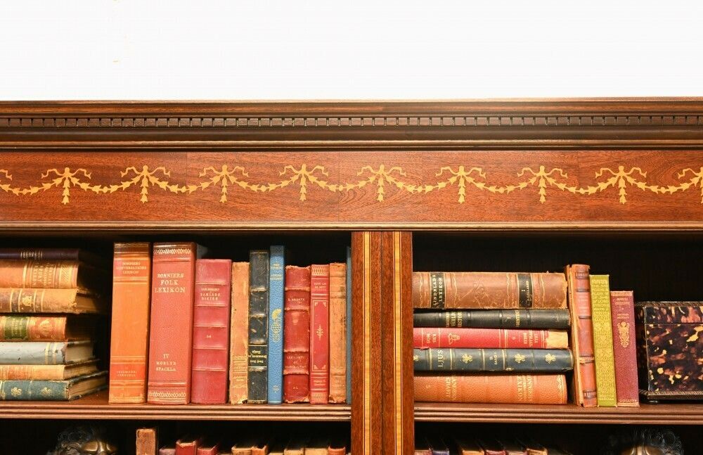 photo vinterior Mahogany Bookcase   Double English Sheraton Inlay Open Fron