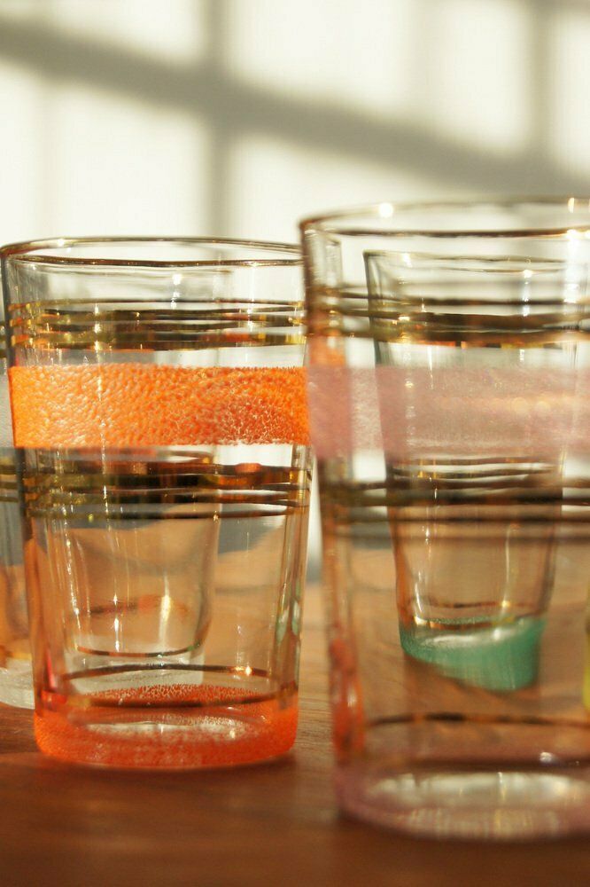 Set Of Frost & Gold Bands Glasses, 1950s, Set Of 6 photo buy