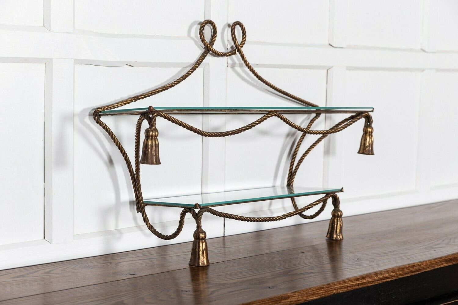 Mid.C Italian Gilt Iron Rope & Tassle Wall Shelves photo 1122.0