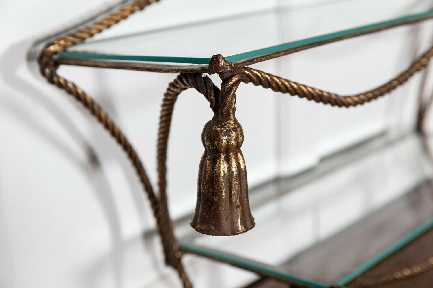 Mid.C Italian Gilt Iron Rope & Tassle Wall Shelves photo vinterior