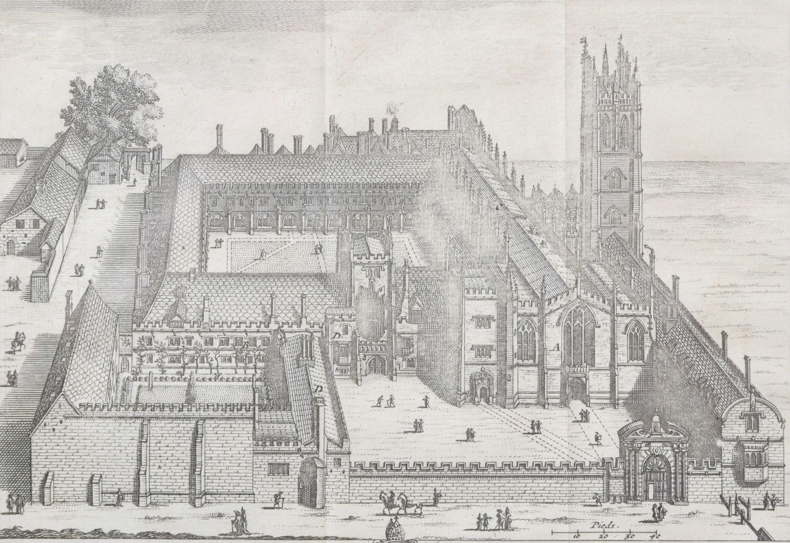 Pieter Van Der Aa (1659 1733), After David Loggan (1634–1692) Magdalen College, Oxford (1727) photo vinterior