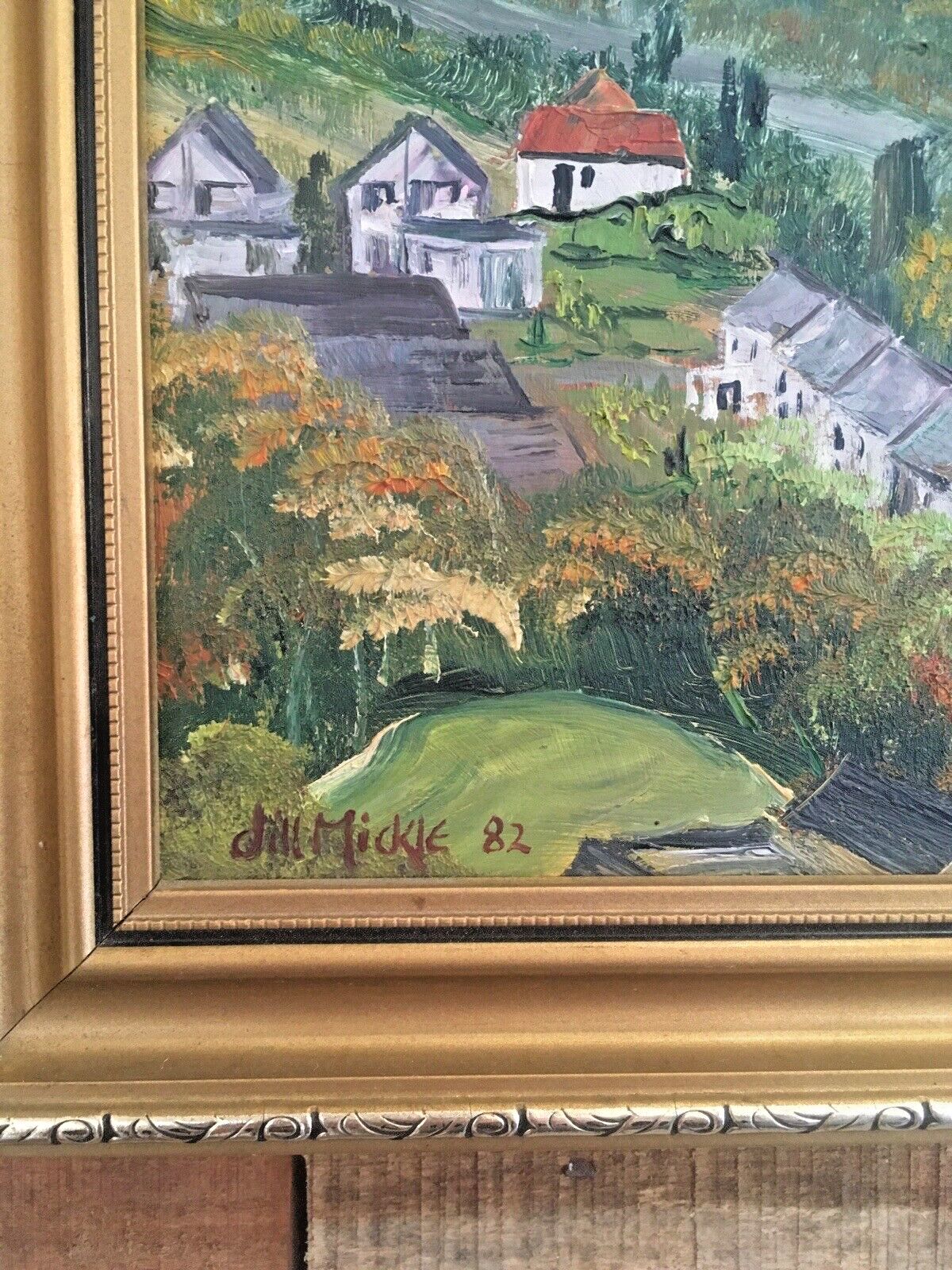 Huge Jill Mickle Framed Painting Menai Britannia Bridge Anglesey Nelsons Statue photo vintage