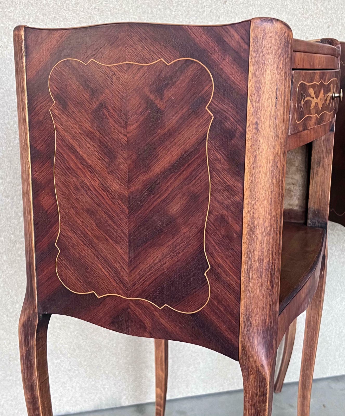 photo furniture 20th Century Pair Of Marquetry Darkness Walnut Nightstands Tables With Drawers