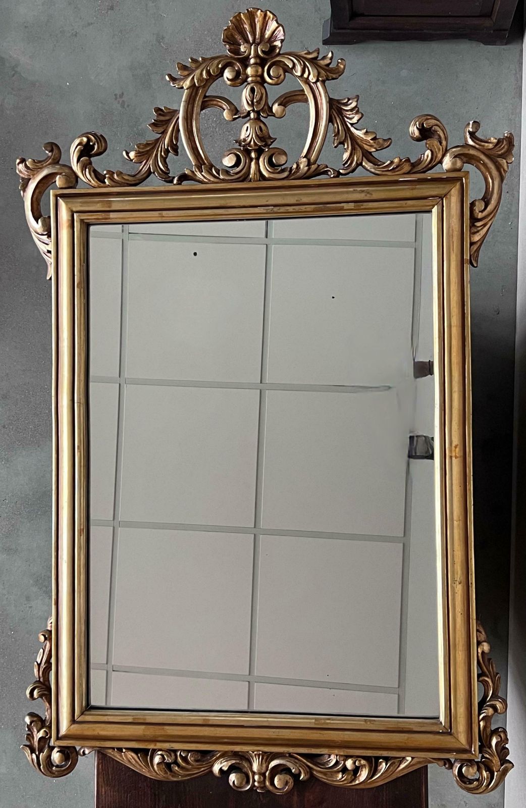 Miroir rectangulaire d'époque Empire français en bois doré sculpté, XXe siècle photo furniture