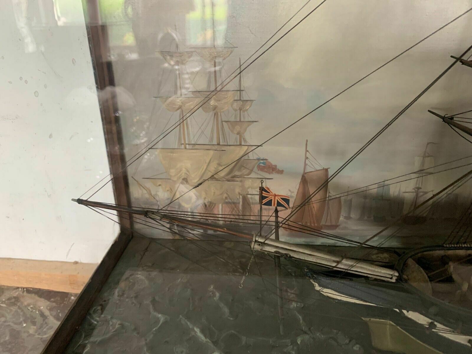 Old Model Of A Sailboat With Three Masts In Its 19th Century Showcase photo vinterior