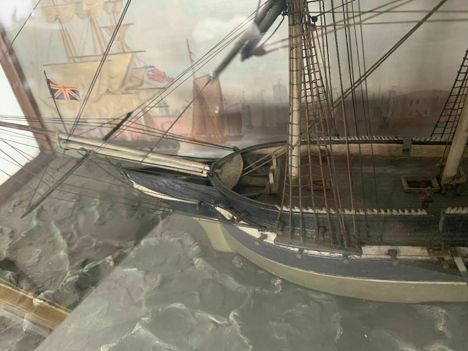 photo furniture Old Model Of A Sailboat With Three Masts In Its 19th Century Showcase