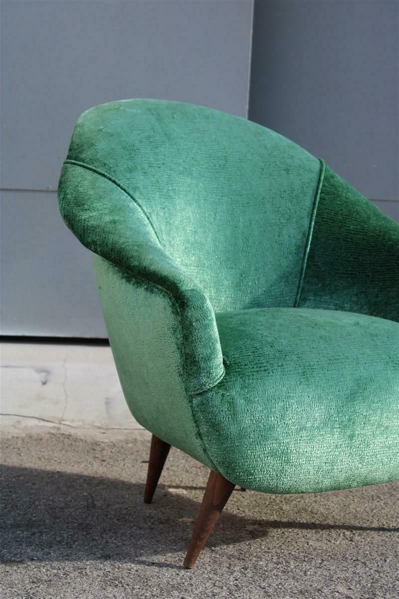 Mid Century Italian Green Velvet Armchair Ico Parisi Style, 1950s photo for sale