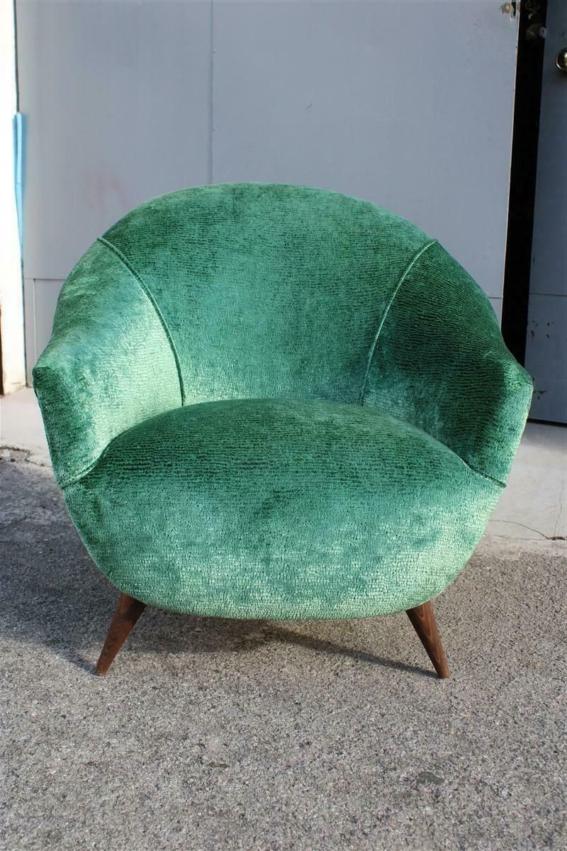 Mid Century Italian Green Velvet Armchair Ico Parisi Style, 1950s photo vinterior
