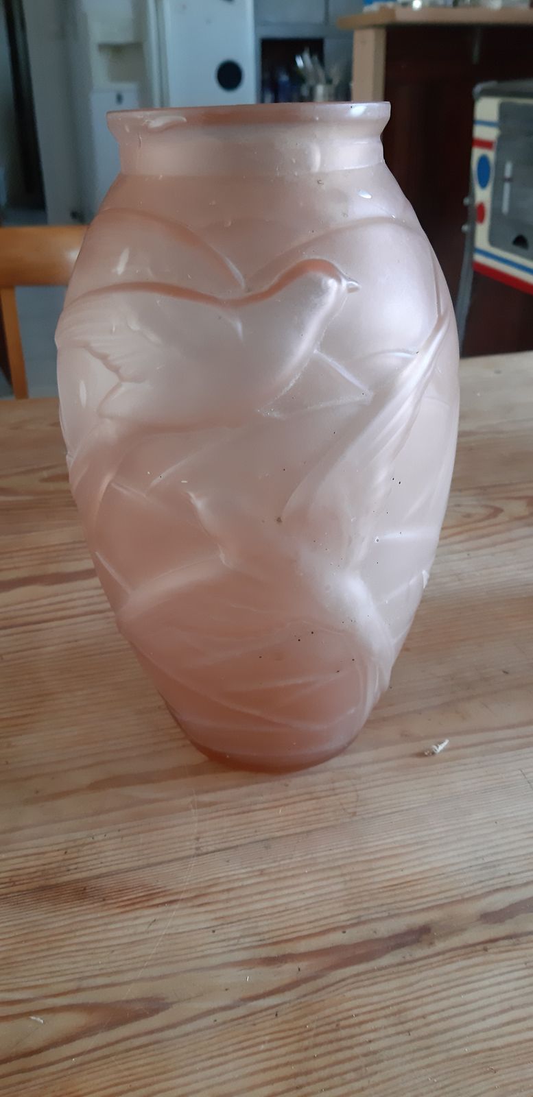 Pair Of Art Deco Salmon Glass Vases Signed Ns photo vinterior
