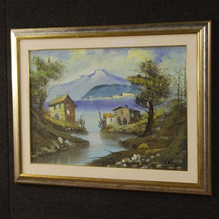 Italian Lake View Painting Oil On Canvas photo furniture