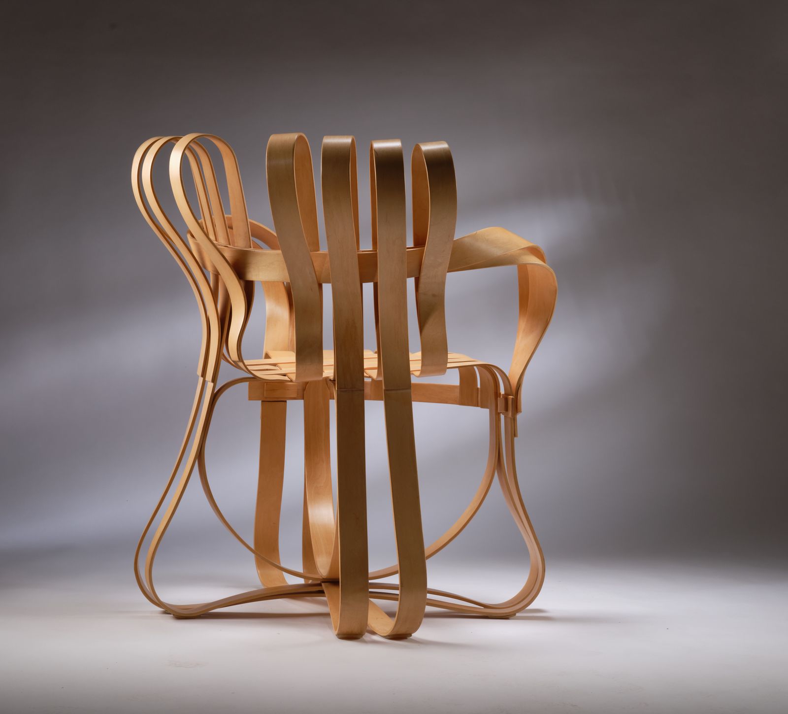 Furniture Extremely Rare Frank Gehry For Knoll White Maple Bentwood 'Cross Check' Chairs, Circa 1990's. photo
