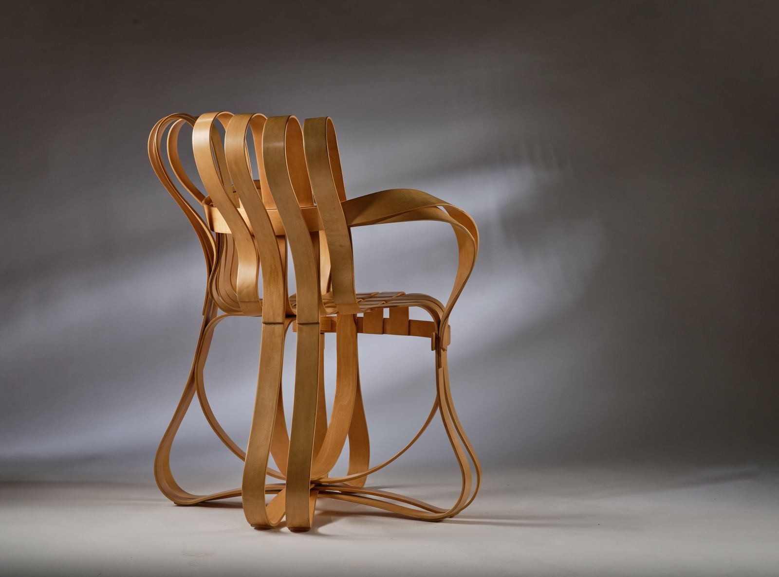 3995.0 Extremely Rare Frank Gehry For Knoll White Maple Bentwood 'Cross Check' Chairs, Circa 1990's. photo