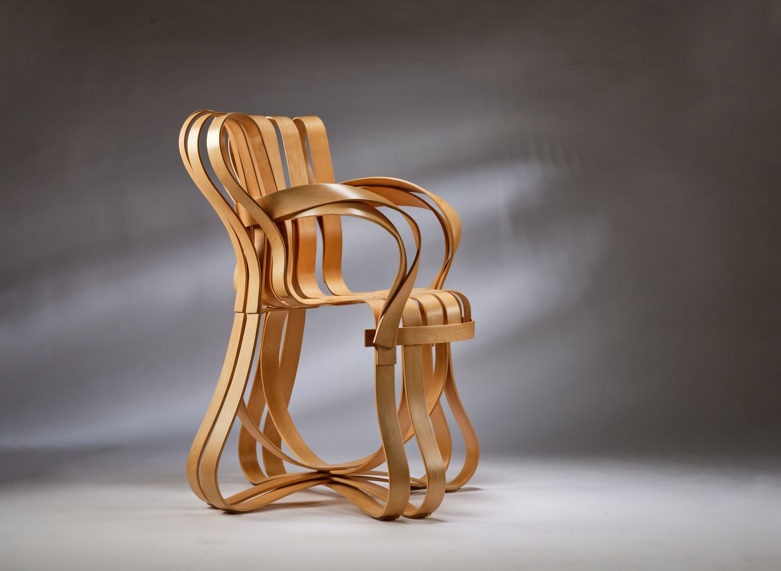 photo buy Extremely Rare Frank Gehry For Knoll White Maple Bentwood 'Cross Check' Chairs, Circa 1990's.