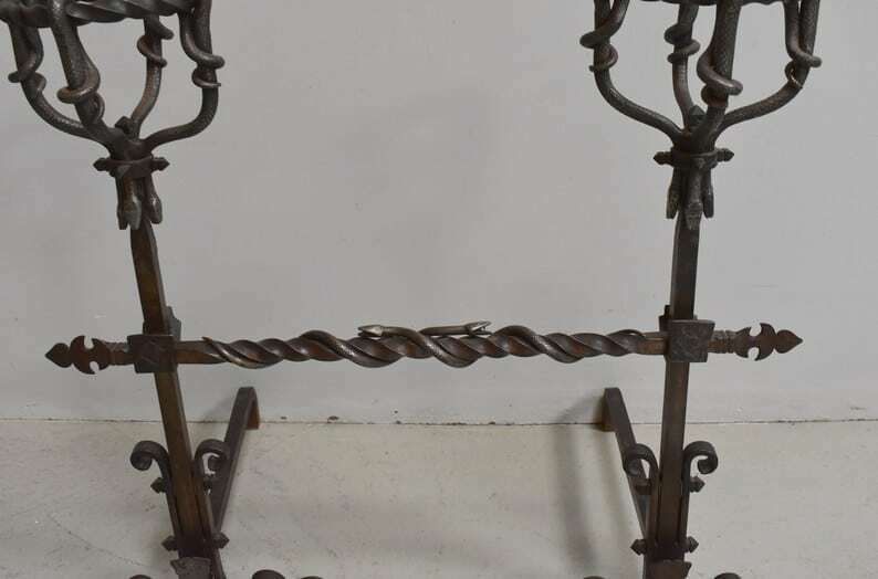 Pair Of Wrought Iron Andirons, Late 19th Century photo for sale
