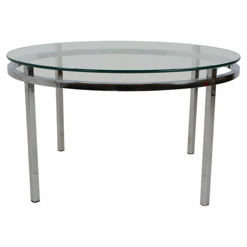 1970s Round Conference Table Chrome And Glass, Italy