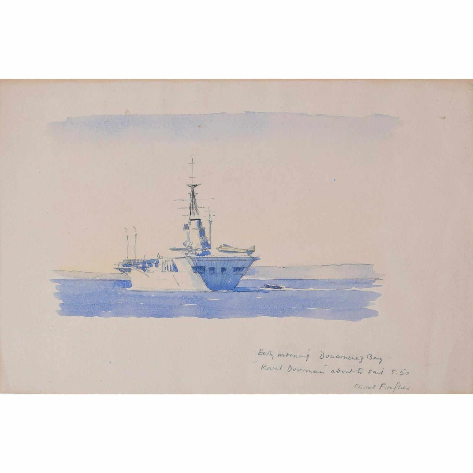 Laurence Dunn Karel Doorman (R81) Dutch Navy Ship Watercolour