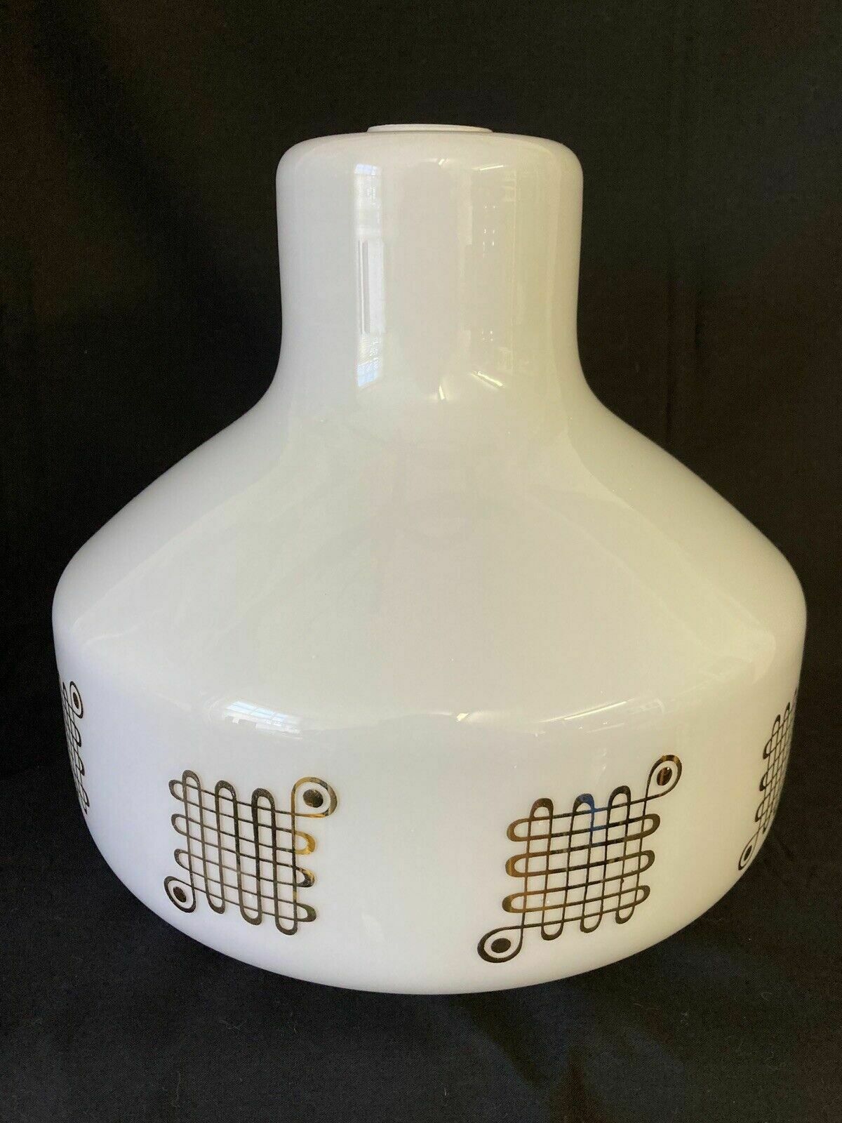 Original 1970s White Glass Hanging Lamp Shade Gold Decoration photo furniture