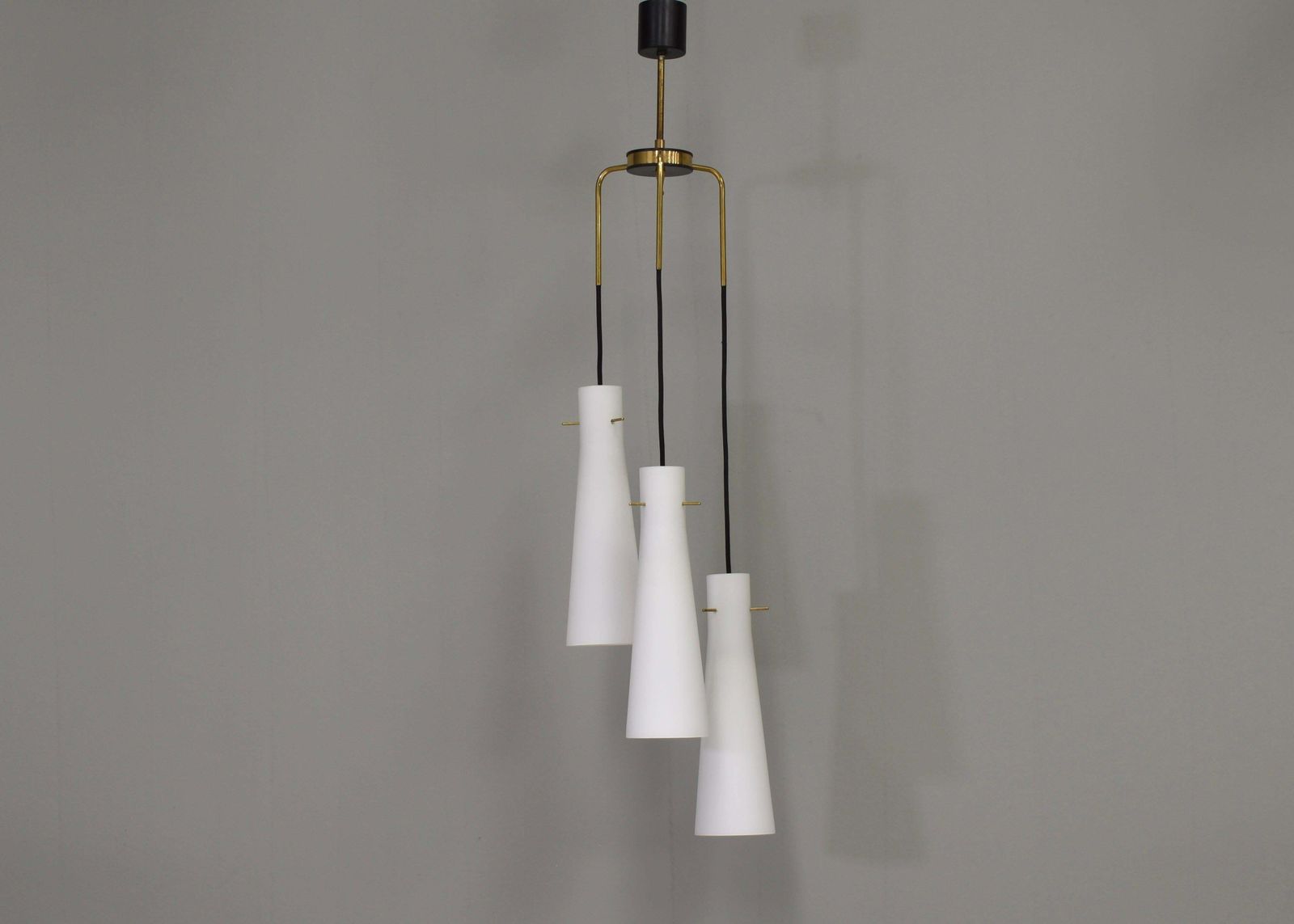 Stilnovo Chandelier With Opaline Glass Shades And Brass – Italy, Circa 1950 photo furniture
