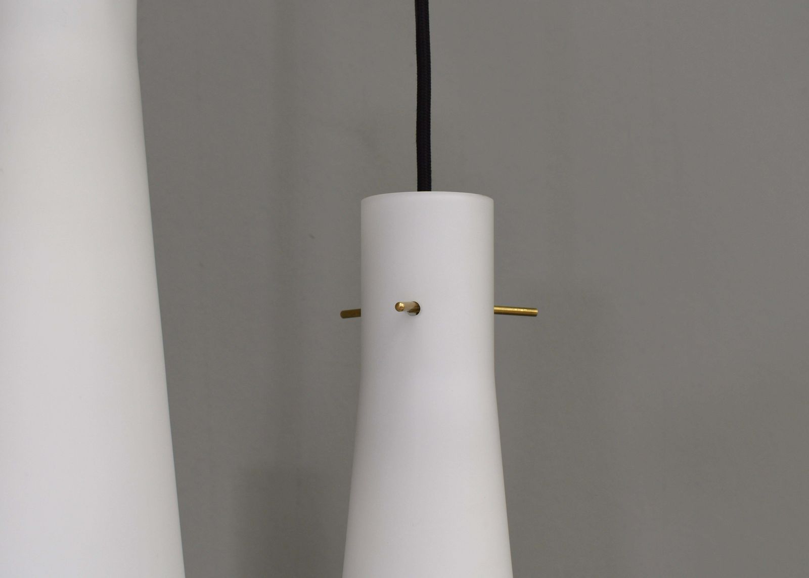 Stilnovo Chandelier With Opaline Glass Shades And Brass – Italy, Circa 1950 photo vintage