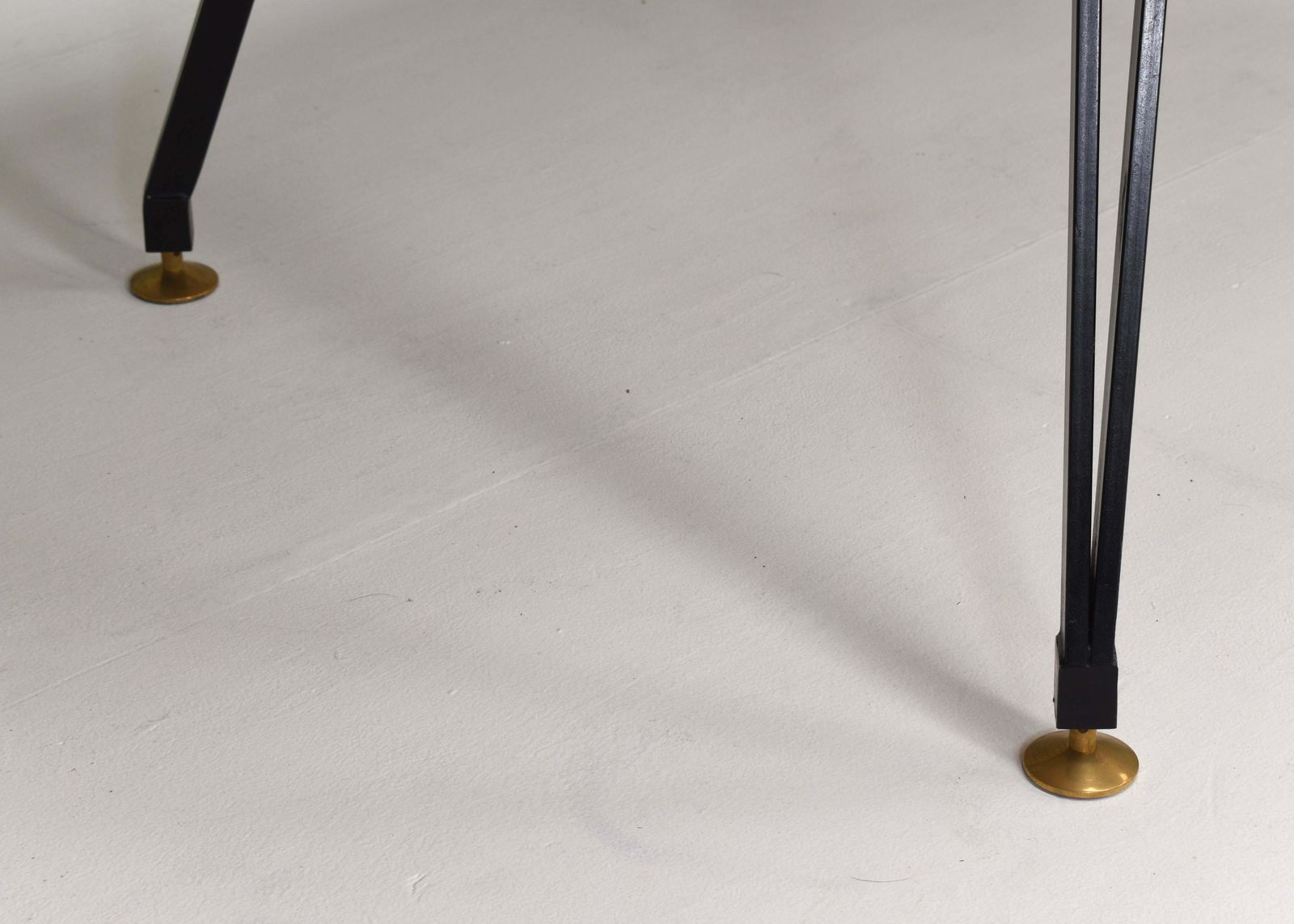Furniture 1950's Italian Dining Table With Metal Base, Glass Top And Brass Details photo
