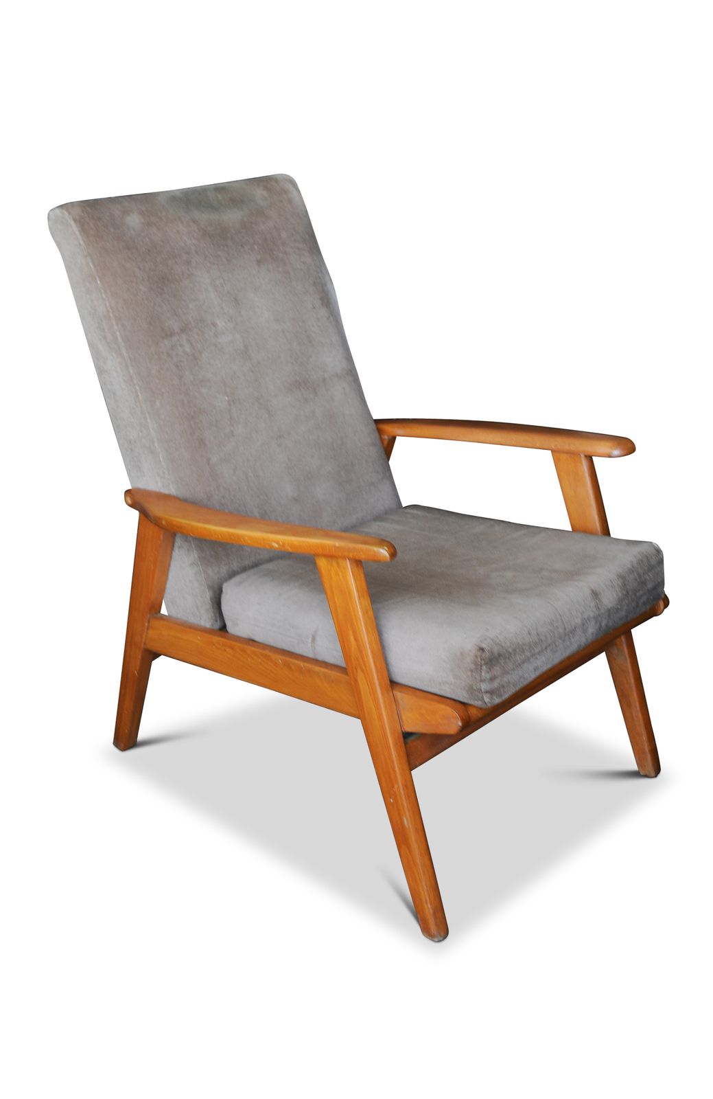Mid Century Modern Danish Beech Open Frame Easy Armchair With Taupe Velvet Upholstery 1960's Ol
