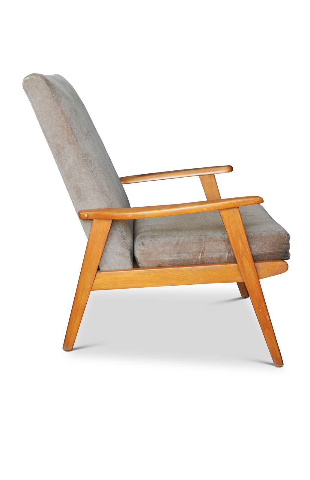 Mid Century Modern Danish Beech Open Frame Easy Armchair With Taupe Velvet Upholstery 1960's Ol photo for sale