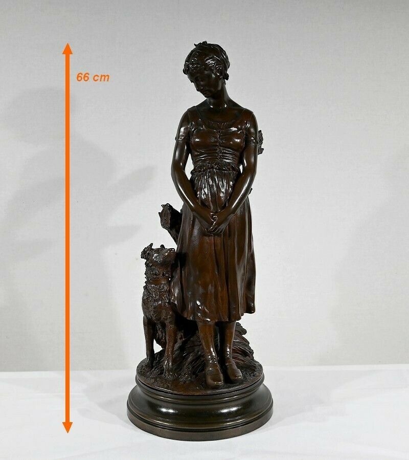Bronze "The Young Woman With A Dog", Signed El.Truffot   2nd Half Of The 19th Century photo furniture