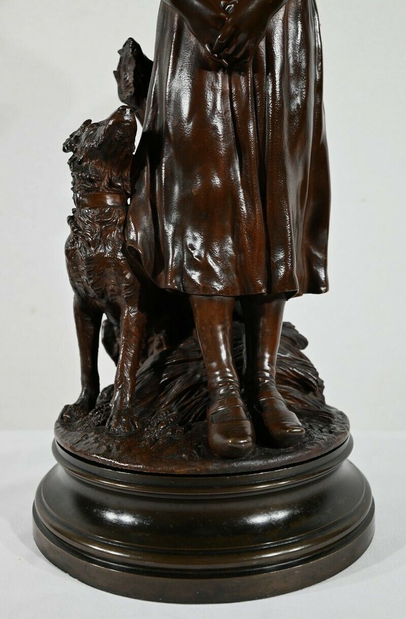 Home Decor Bronze "The Young Woman With A Dog", Signed El.Truffot   2nd Half Of The 19th Century photo