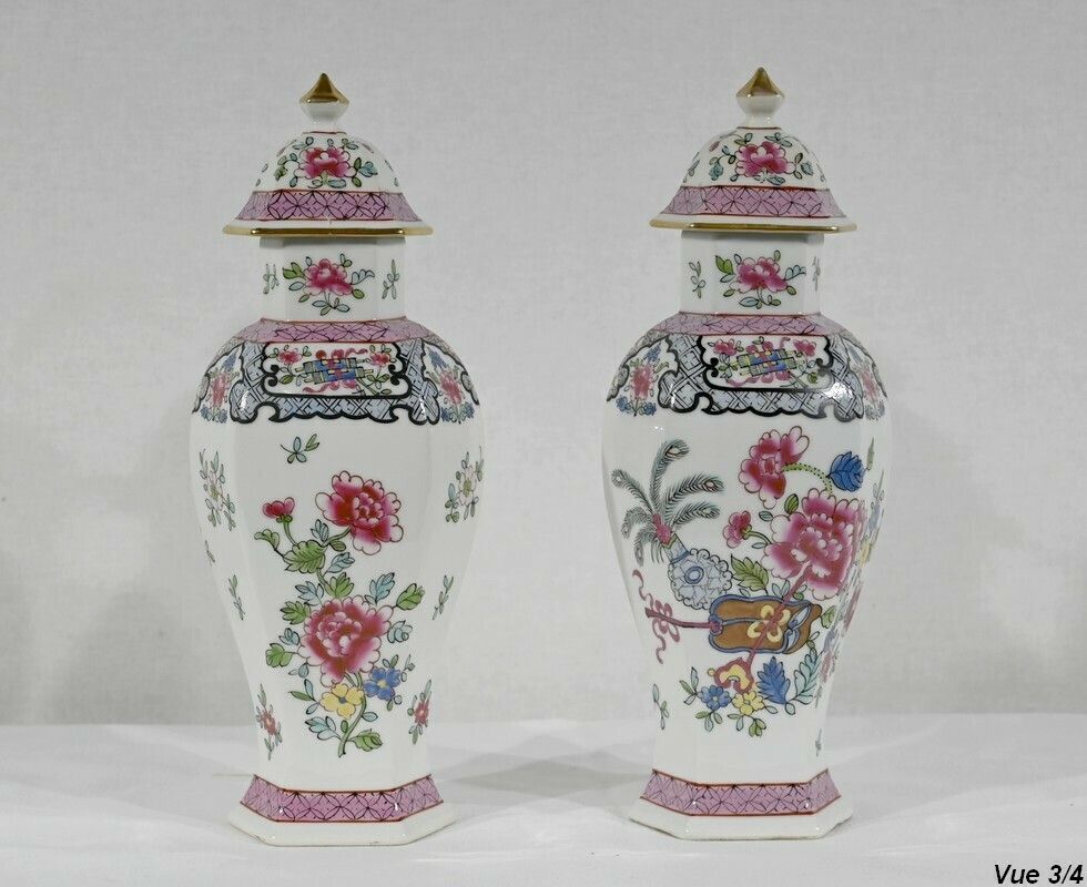 photo vintage Pair Of Hexagonal Earthenware Vases, China   Late 19th Century