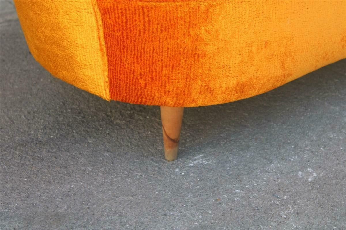 photo for sale Mid Century Orange Velvet Curved Sofa Made In Italy 1950s Wood Feet